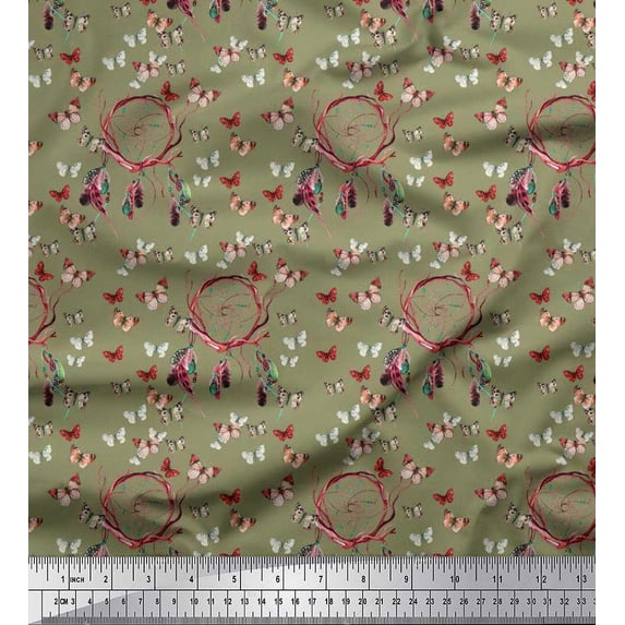 Soimoi Cotton Duck Fabric Dream Catcher & Butterfly Print Fabric by Yard 42 Inch Wide