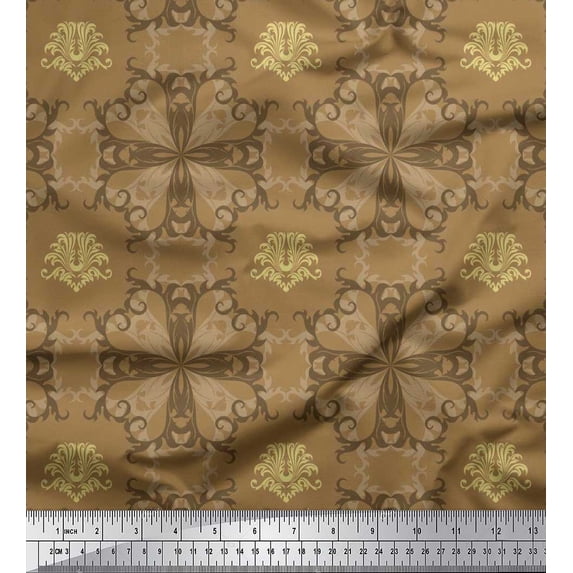 Soimoi Cotton Duck Fabric Filigree Damask Print Fabric by the Yard 42 Inch Wide