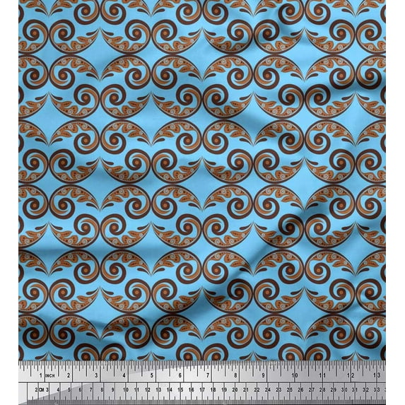 Soimoi Cotton Duck Fabric Filigree Damask Print Fabric by the Yard 42 Inch Wide