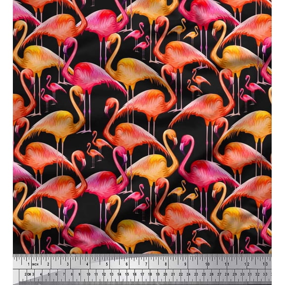 Soimoi Cotton Duck Fabric Flamingo Bird Print Sewing Fabric Yard 42 Inch Wide