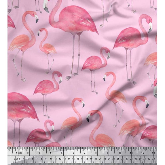 Soimoi Cotton Duck Fabric Flamingo Bird Print Sewing Fabric Yard 56 Inch Wide