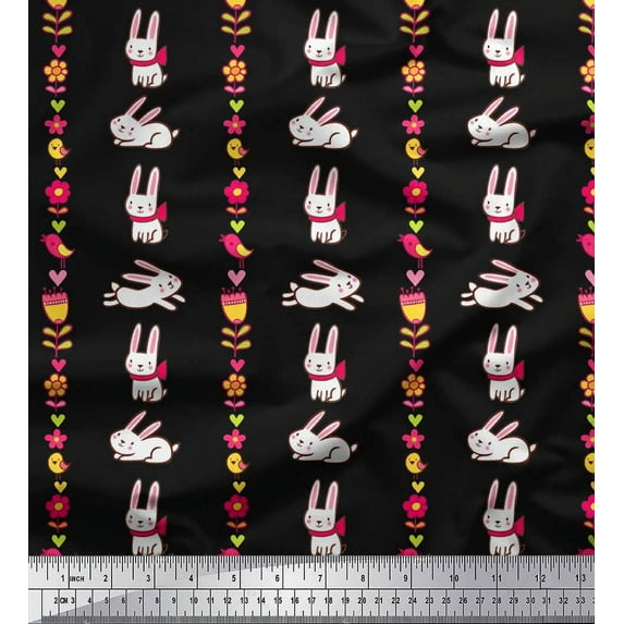 Soimoi Cotton Duck Fabric Floral,Bird & Bunny Kids Printed Fabric 1 Yard 42 Inch Wide