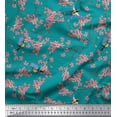 thumbnail image 1 of Soimoi Cotton Duck Fabric Floral & Blue Tit Bird Printed Fabric 1 Yard 42 Inch Wide, 1 of 1