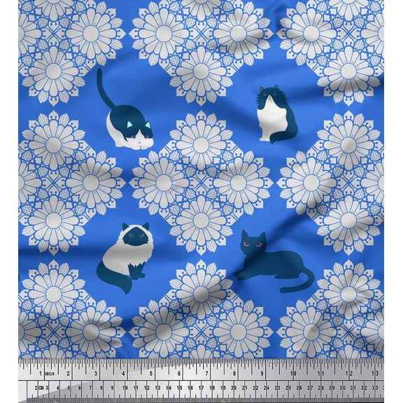 Soimoi Cotton Duck Fabric Floral & Cat Animal Print Fabric by The Yard 42 Inch Wide