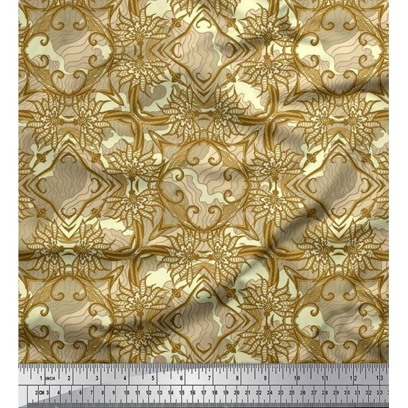 Soimoi Cotton Duck Fabric Floral & Filigree Damask Fabric Prints By Yard 42 Inch Wide