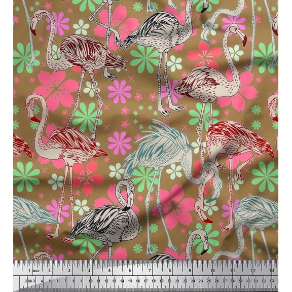Soimoi Cotton Duck Fabric Floral & Flamingo Bird Decor Fabric Printed Yard 42 Inch Wide