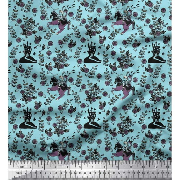 Soimoi Cotton Duck Fabric Floral,Horse & Soldier Kids Print Fabric by The Yard 42 Inch Wide