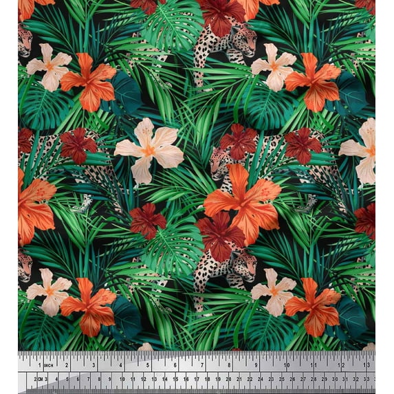 Soimoi Cotton Duck Fabric Floral & Leaves Tropical Decor Fabric Printed Yard 42 Inch Wide