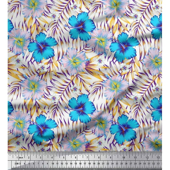 Soimoi Cotton Duck Fabric Floral & Leaves Tropical Print Fabric by The Yard 42 Inch Wide