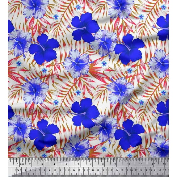 Soimoi Cotton Duck Fabric Floral & Leaves Tropical Print Sewing Fabric Yard 56 Inch Wide