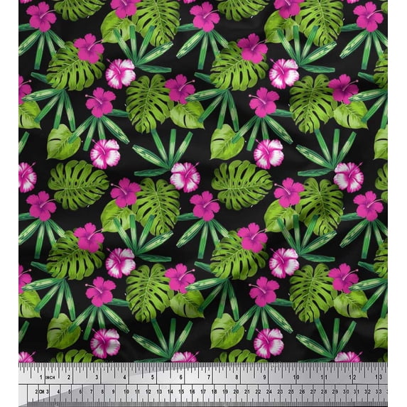 Soimoi Cotton Duck Fabric Floral & Leaves Tropical Printed Craft Fabric by The Yard 42 Inch Wide
