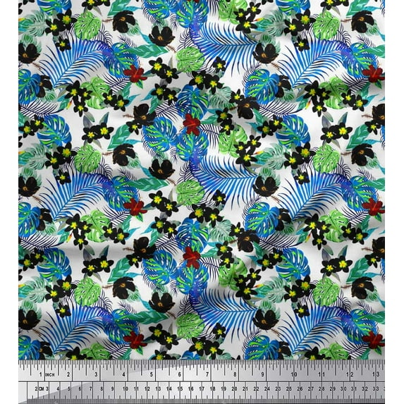 Soimoi Cotton Duck Fabric Floral & Monstera Leaves Tropical Decor Fabric Printed Yard 42 Inch Wide