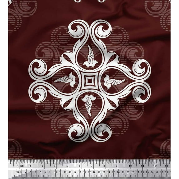 Soimoi Cotton Duck Fabric Floral & Ogee Damask Fabric Prints by Yard 42 Inch Wide