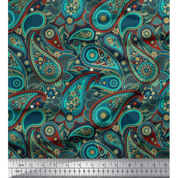 Soimoi Cotton Duck Fabric Floral & Paisley Print Fabric by The Yard 42 Inch Wide