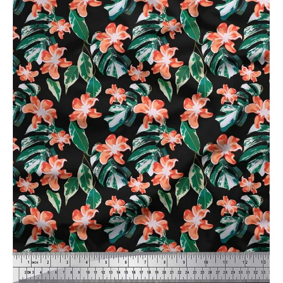 Soimoi Cotton Duck Fabric Floral,Palm & Monstera Leaves Print Fabric by the Yard 42 Inch Wide