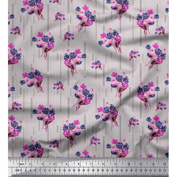 Soimoi Cotton Duck Fabric Flower Artistic Print Sewing Fabric Yard 42 Inch Wide