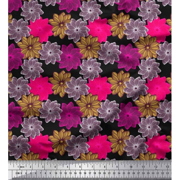 Soimoi Cotton Duck Fabric Flower Artistic Print Sewing Fabric Yard 42 Inch Wide