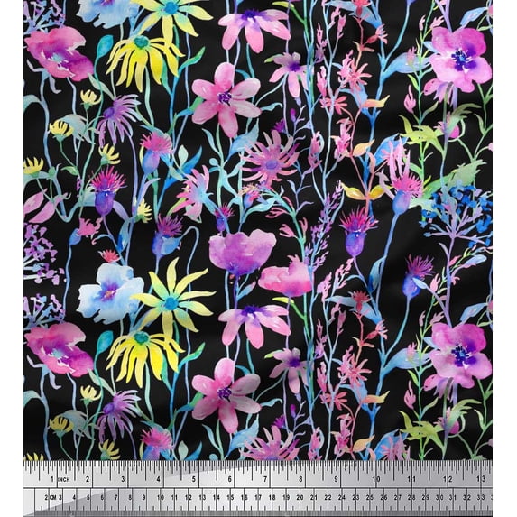 Soimoi Cotton Duck Fabric Flower Watercolor Print Sewing Fabric Yard 42 Inch Wide