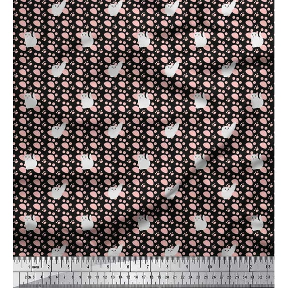 Soimoi Cotton Duck Fabric Footprint & Cat Kids Print Fabric by The Yard 42 Inch Wide