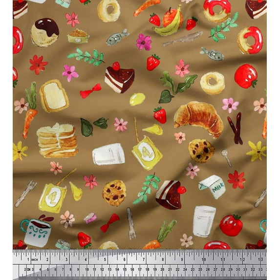 Soimoi Cotton Duck Fabric Fruits,Bread & Donut Food Print Fabric by Yard 42 Inch Wide