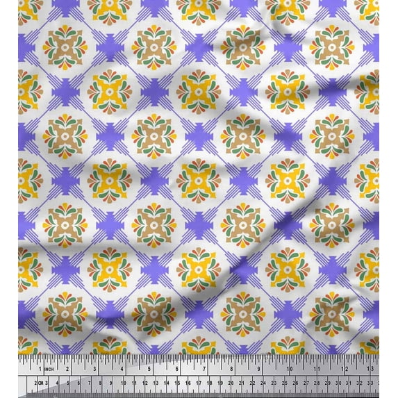 Soimoi Cotton Duck Fabric Geometric & Flower Artistic Decor Fabric Printed Yard 42 Inch Wide