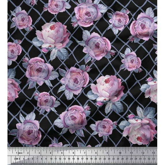 Soimoi Cotton Duck Fabric Geometric,Leaves & Rose Floral Fabric Prints By Yard 42 Inch Wide