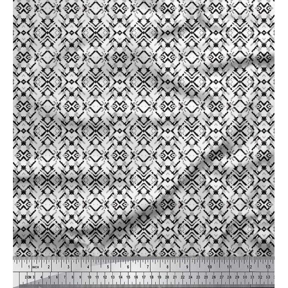 Soimoi Cotton Duck Fabric Geometric Shirting Printed Fabric 1 Yard 42 Inch Wide