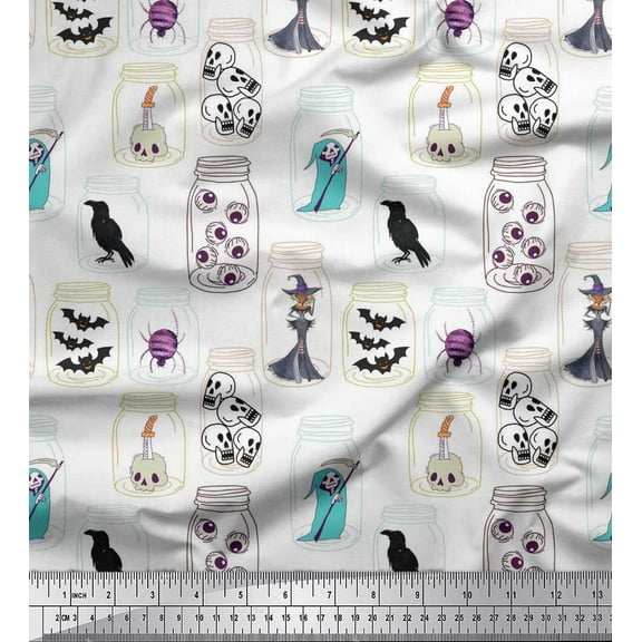 Soimoi Cotton Duck Fabric Ghost,Skull & Witch Halloween Print Fabric by Yard 56 Inch Wide