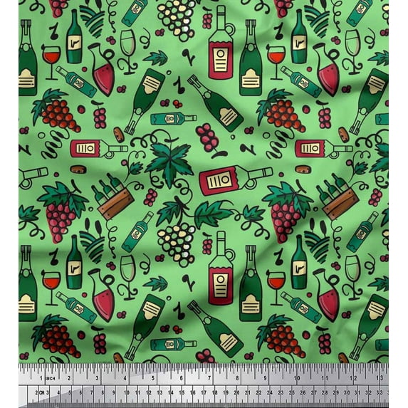 Soimoi Cotton Duck Fabric Grapes Wine Bottle & Glass Bar Decor Fabric Printed Yard 42 Inch Wide