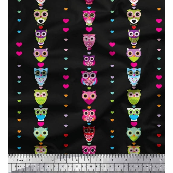 Soimoi Cotton Duck Fabric Heart & Owl Kids Fabric Prints by Yard 42 Inch Wide