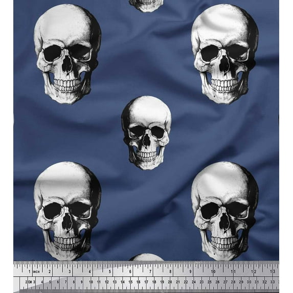 Soimoi Cotton Duck Fabric Horror Skull Halloween Print Sewing Fabric Yard 42 Inch Wide