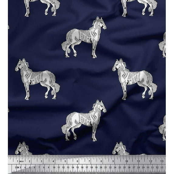 Soimoi Cotton Duck Fabric Horse Block Print Fabric by The Yard 42 Inch Wide