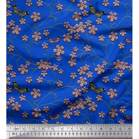 Soimoi Cotton Duck Fabric Insect,Leaves & Flower Floral Decor Fabric Printed Yard 42 Inch Wide