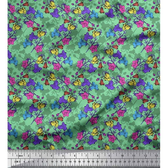 Soimoi Cotton Duck Fabric Leaves & Bell Floral Print Fabric by The Yard 42 Inch Wide