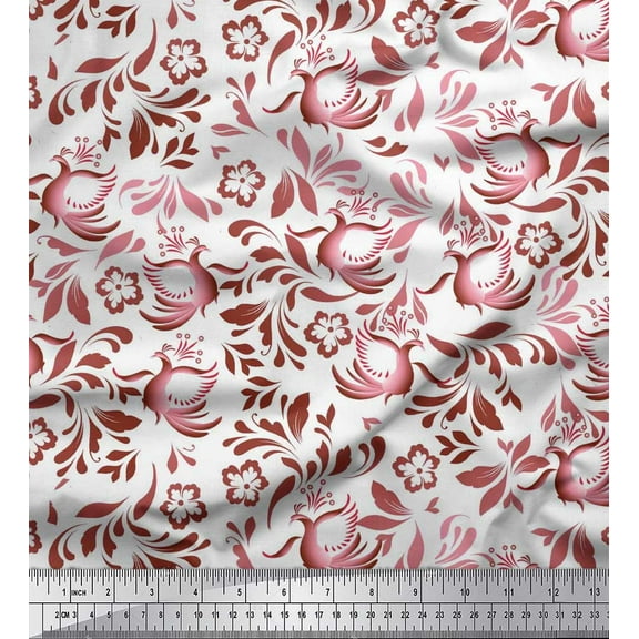Soimoi Cotton Duck Fabric Leaves,Bird & Floral Artistic Print Fabric by The Yard 42 Inch Wide