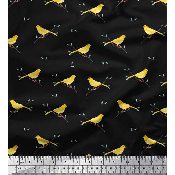 Soimoi Cotton Duck Fabric Leaves,Branches & Canary Bird Printed Craft Fabric by the Yard 42 Inch Wide