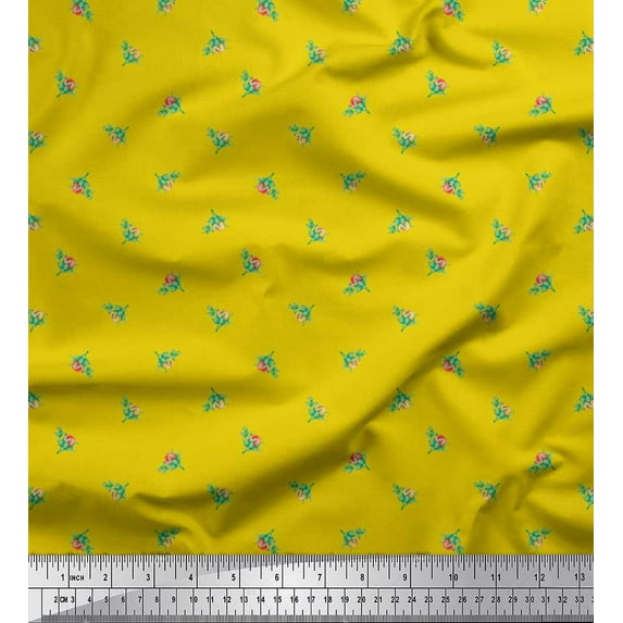 Soimoi Cotton Duck Fabric Leaves & Buds Floral Print Fabric by Yard 56 Inch Wide