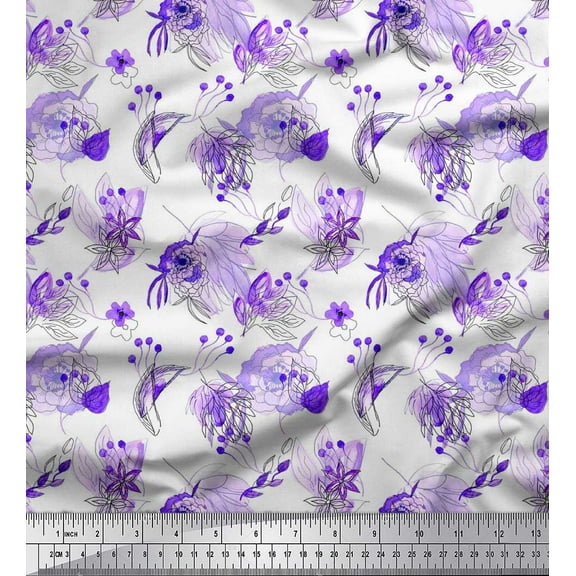 Soimoi Cotton Duck Fabric Leaves & Camellias Floral Printed Craft Fabric by The Yard 42 Inch Wide