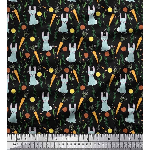 Soimoi Cotton Duck Fabric Leaves,Carrot & Rabbit Kids Printed Fabric 1 Yard 42 Inch Wide