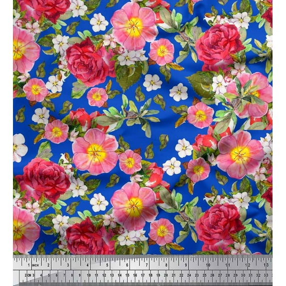 Soimoi Cotton Duck Fabric Leaves,Clematis & Rose Floral Fabric Prints By Yard 56 Inch Wide