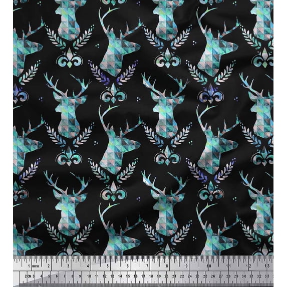 Soimoi Cotton Duck Fabric Leaves,Damask & Reindeer Face Animal Print Fabric by The Yard 42 Inch Wide