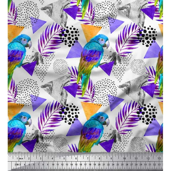 Soimoi Cotton Duck Fabric Leaves,Dot & Parrot Bird Fabric Prints by Yard 42 Inch Wide