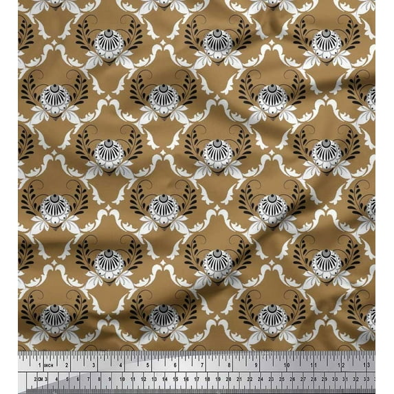 Soimoi Cotton Duck Fabric Leaves & Floral Artistic Print Fabric by The Yard 42 Inch Wide