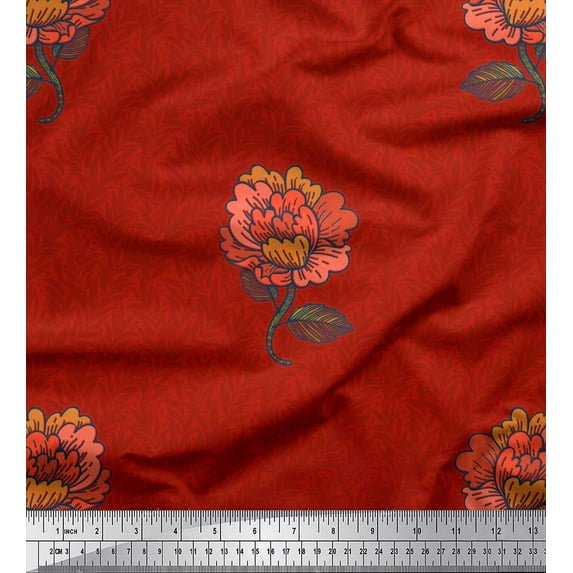 Soimoi Cotton Duck Fabric Leaves & Floral Artistic Print Fabric by the Yard 56 Inch Wide
