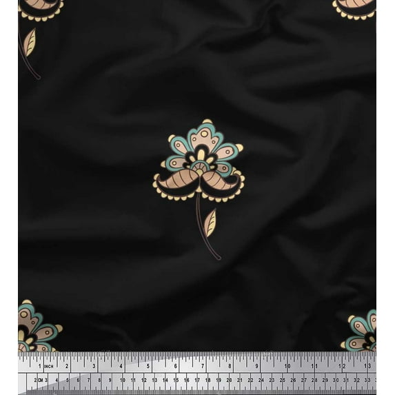 Soimoi Cotton Duck Fabric Leaves & Floral Artistic Printed Craft Fabric by the Yard 42 Inch Wide