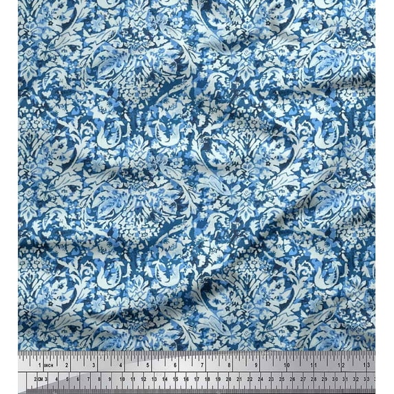 Soimoi Cotton Duck Fabric Leaves & Floral Batik Print Sewing Fabric Yard 42 Inch Wide