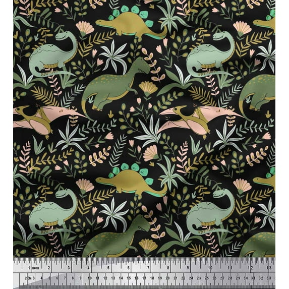 Soimoi Cotton Duck Fabric Leaves,Floral & Dinosaur Jungle Printed Craft Fabric by The Yard 42 Inch Wide