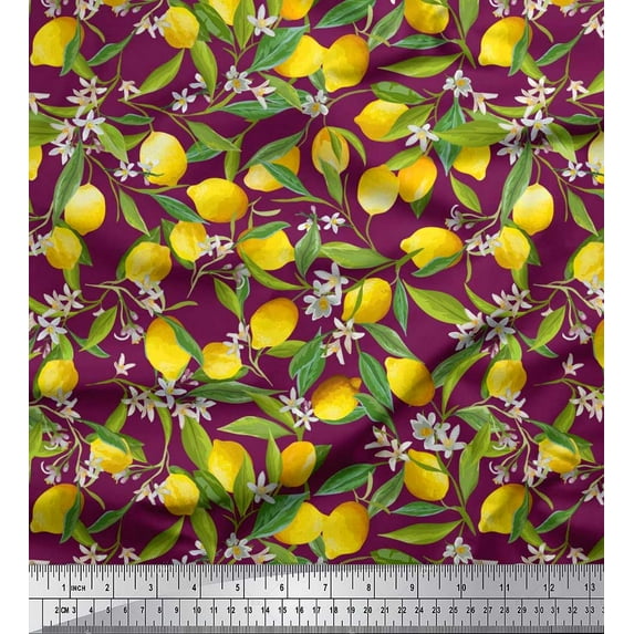 Soimoi Cotton Duck Fabric Leaves,Floral & Lemon Vegetable Print Fabric by The Yard 56 Inch Wide