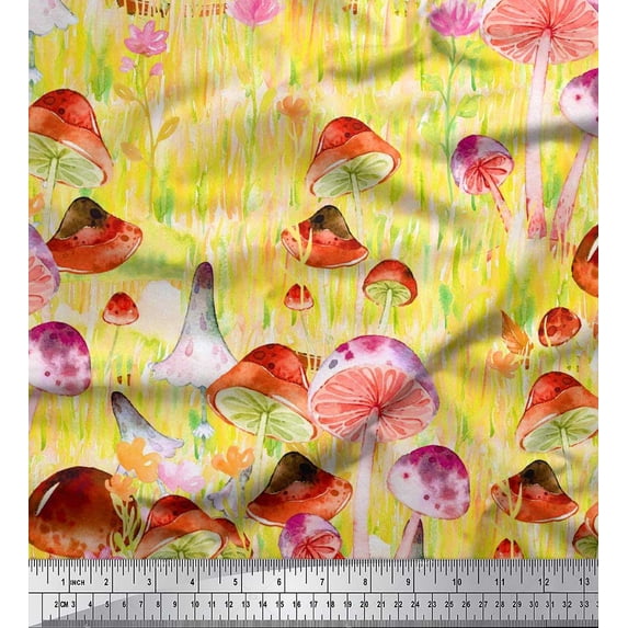Soimoi Cotton Duck Fabric Leaves,Floral & Mushroom Vegetable Print Fabric by Yard 42 Inch Wide