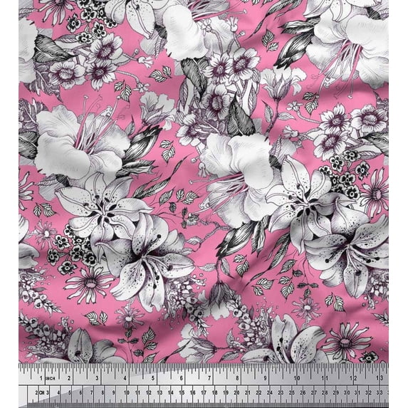 Soimoi Cotton Duck Fabric Leaves & Flower Floral Printed Craft Fabric by the Yard 42 Inch Wide